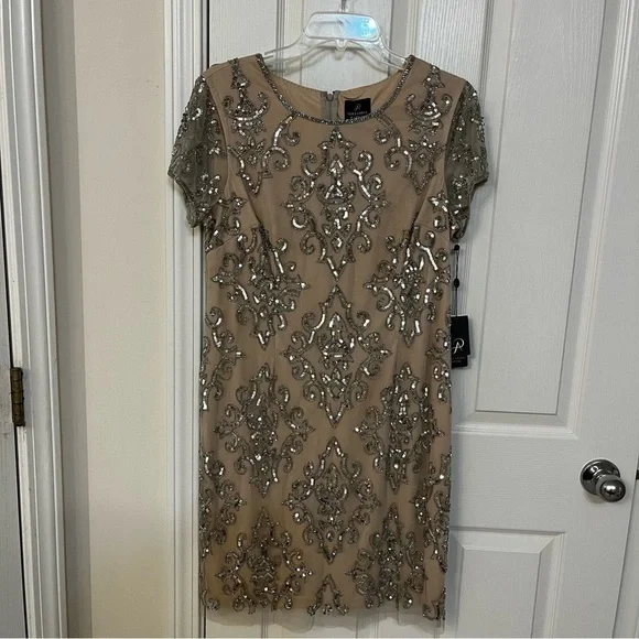 Adrianna Papell Tan and Silver Embellished Dress - Picture 4 of 12